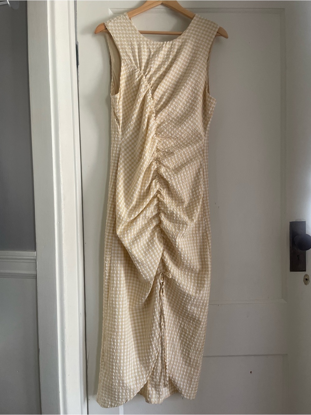 Anthropologie Maeve Ruched Gingham Dress in yellow-Size 8 - Picture 2 of 9